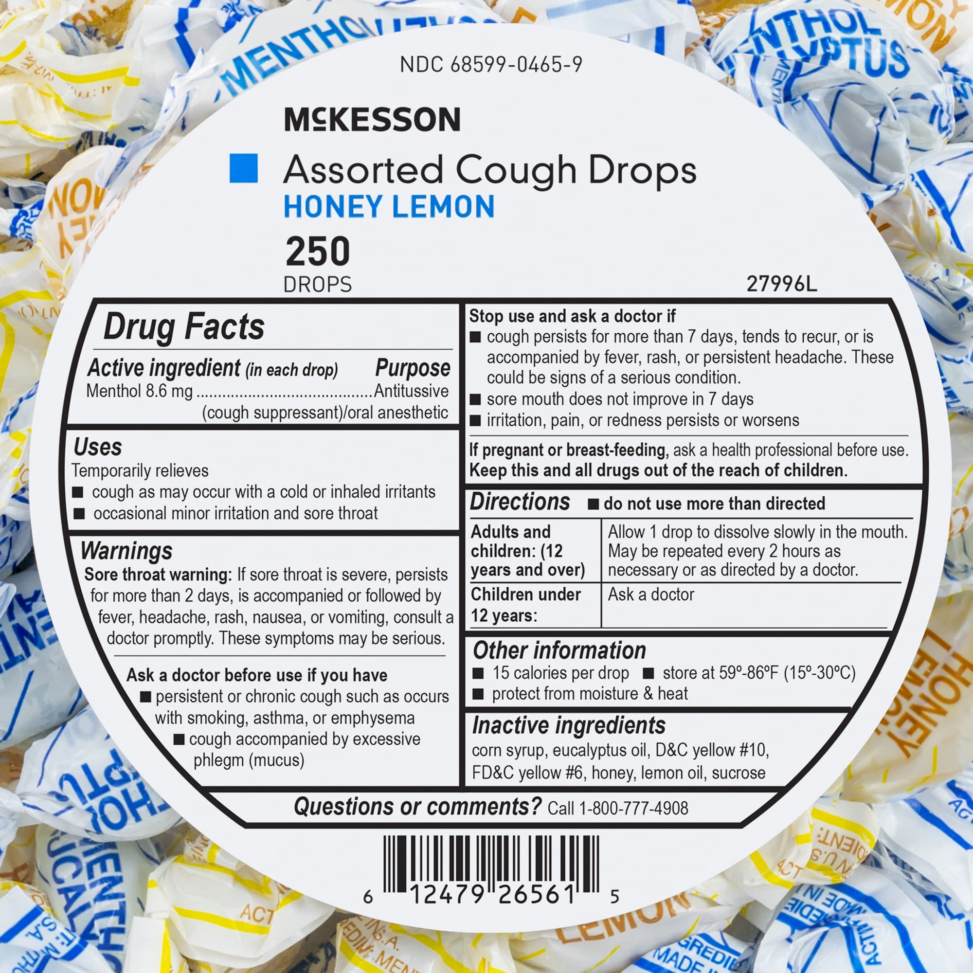 McKesson Cold and Cough Relief Lozenge, Honey Lemon-Eucalyptus Flavor, 8.6 mg - Case of 1000 - Image 2