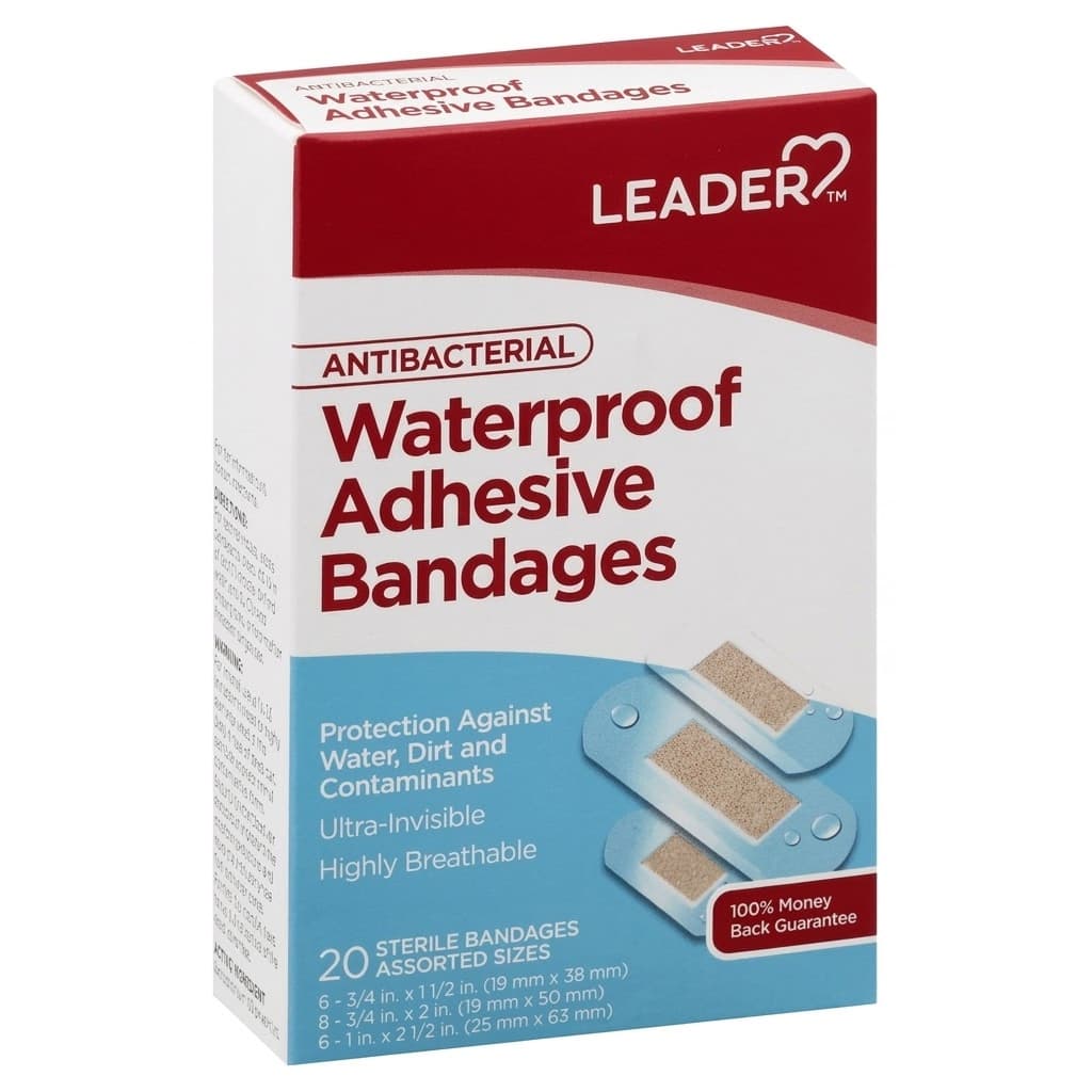Leader Antibacterial Plastic Adhesive Bandages, 3/4 x 3 Inch - Box of 20 - Image 1