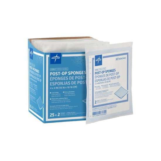 Medline Post-Op Sterile Gauze Sponges, 4 x 4 Inch - Box of 50 - Image 1