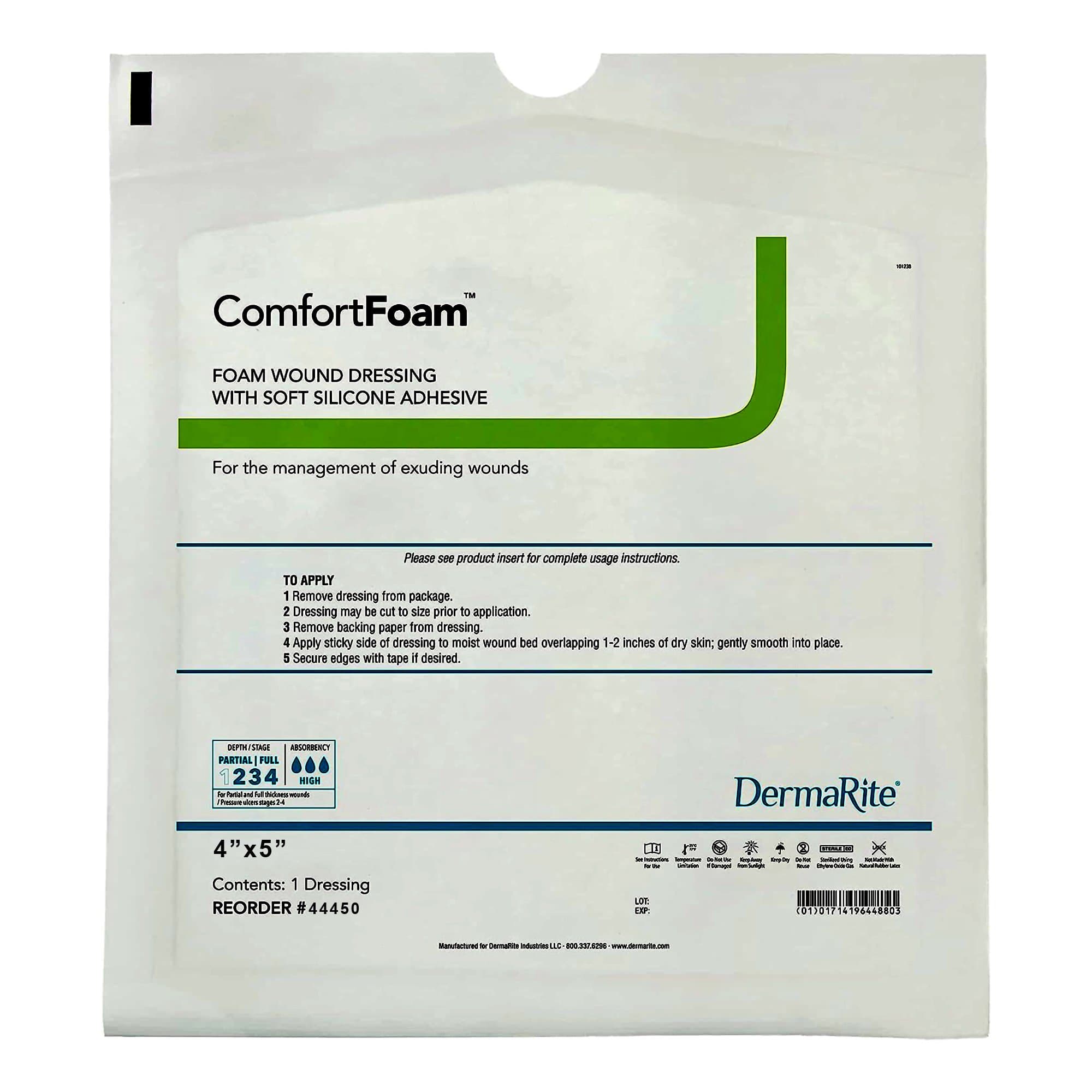 ComfortFoam Self Adherent Soft Silicone Adhesive Foam Wound Dressing, 4 x 5 Inch - Each - Image 1