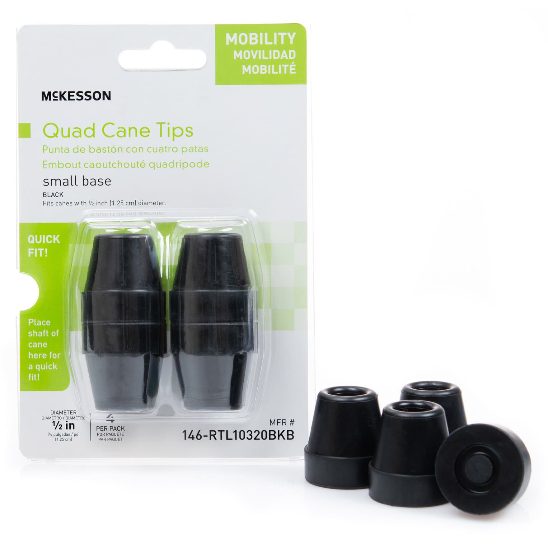 McKesson Black Rubber Cane Tip, 0.5 Inch Diameter - Box of 4 - Image 1