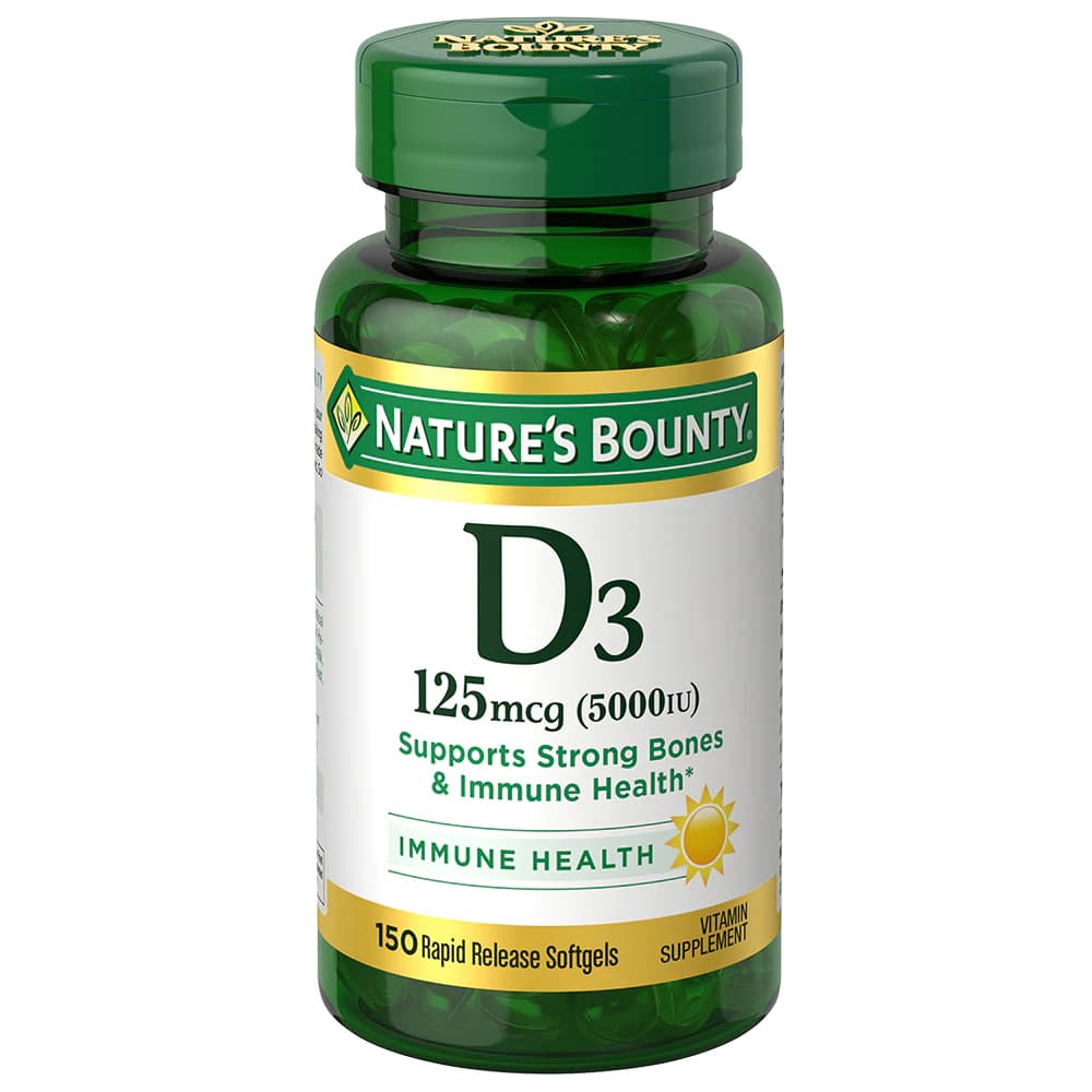 Nature's Bounty Vitamin D3 Softgels, 5000 IU - Bottle of 150 - Image 1