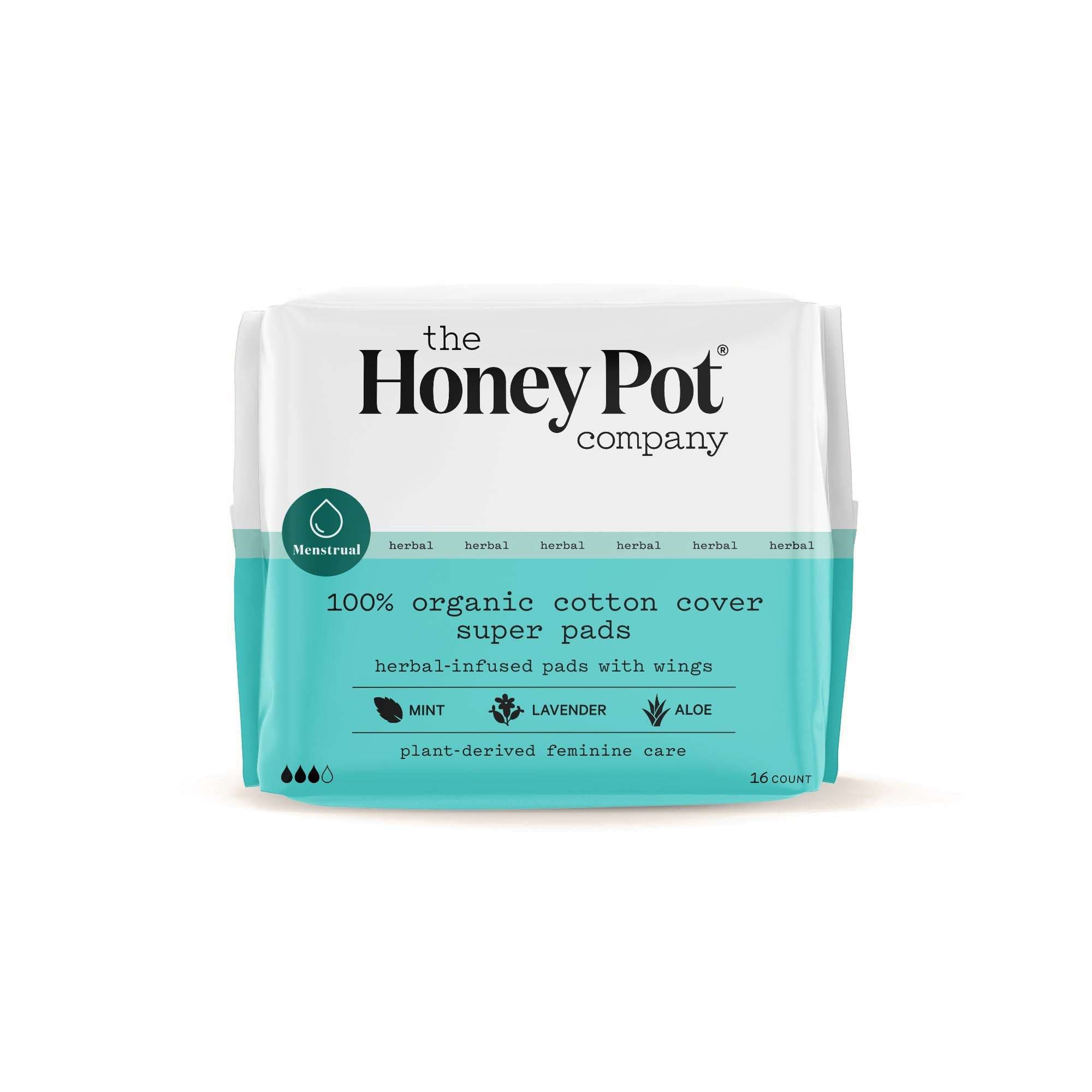 The Honey Pot Herbal Menstrual Pads with Wings, Overnight Absorbency - Package of 12 - Image 1
