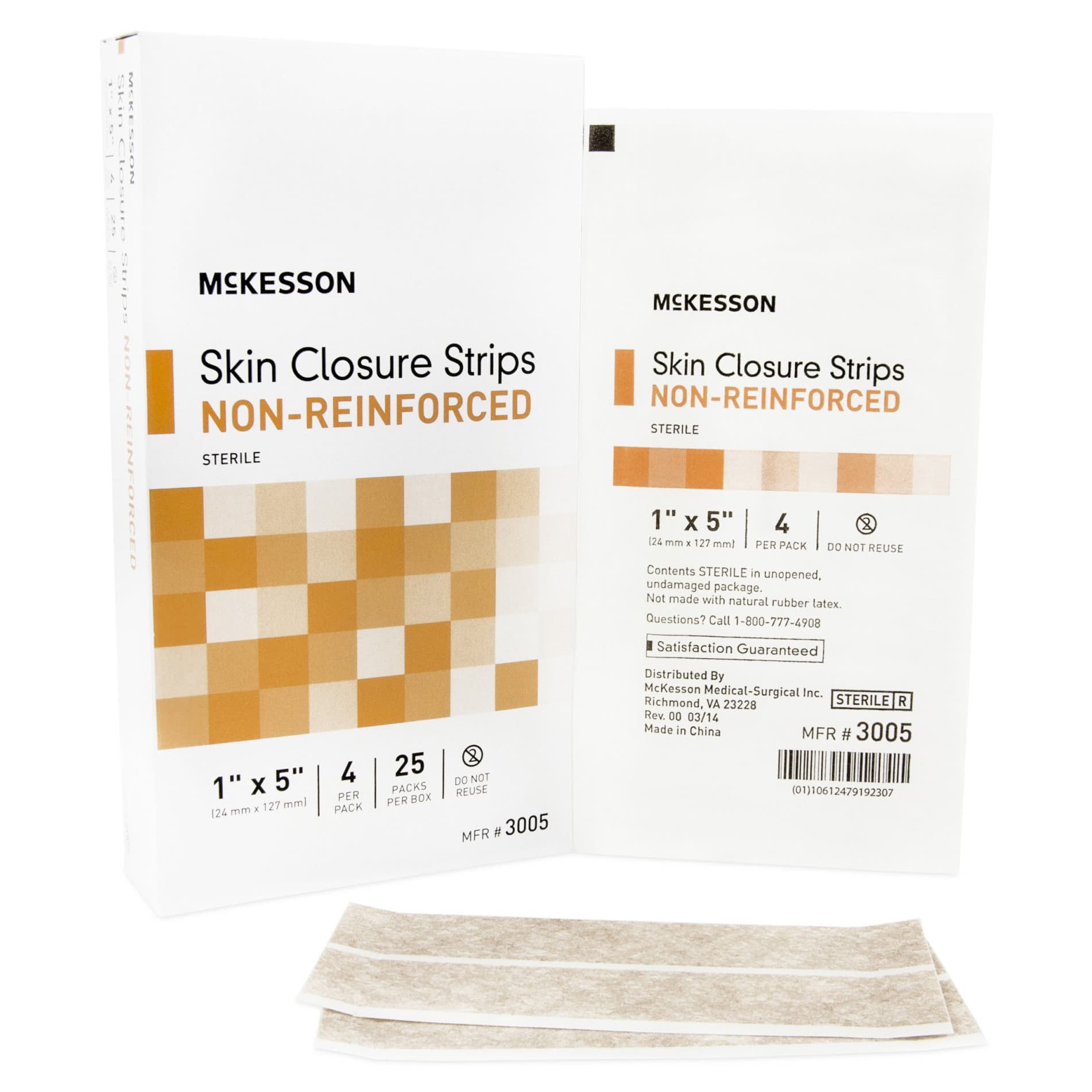 McKesson Skin Closure Strip Sterile, Tan, Flexible Strip, 1 x 5 Inch - Case of 100 - Image 1