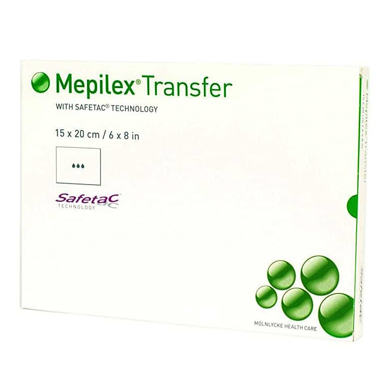 Mepilex Transfer Non Border Silicone Adhesive Foam Dressing, 6 x 8 Inch - Box of 5 - Image 1