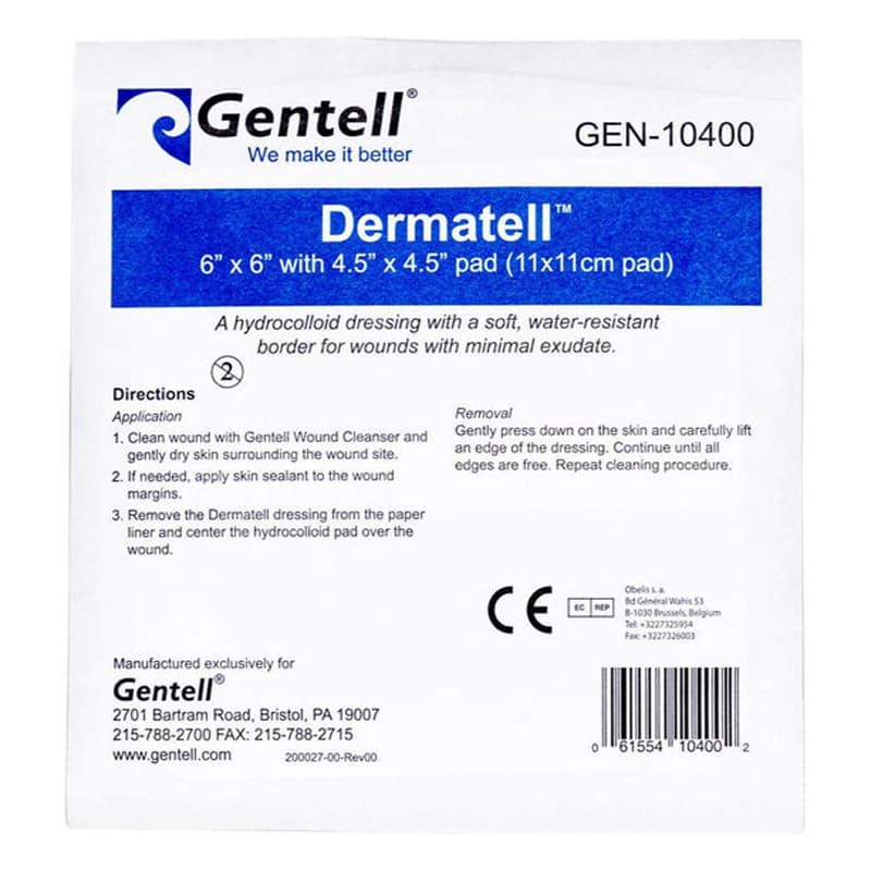 Gentell Dermatell Hydrocolloid Bordered Dressing, 6 x 6 Inch - Box of 10 - Image 1