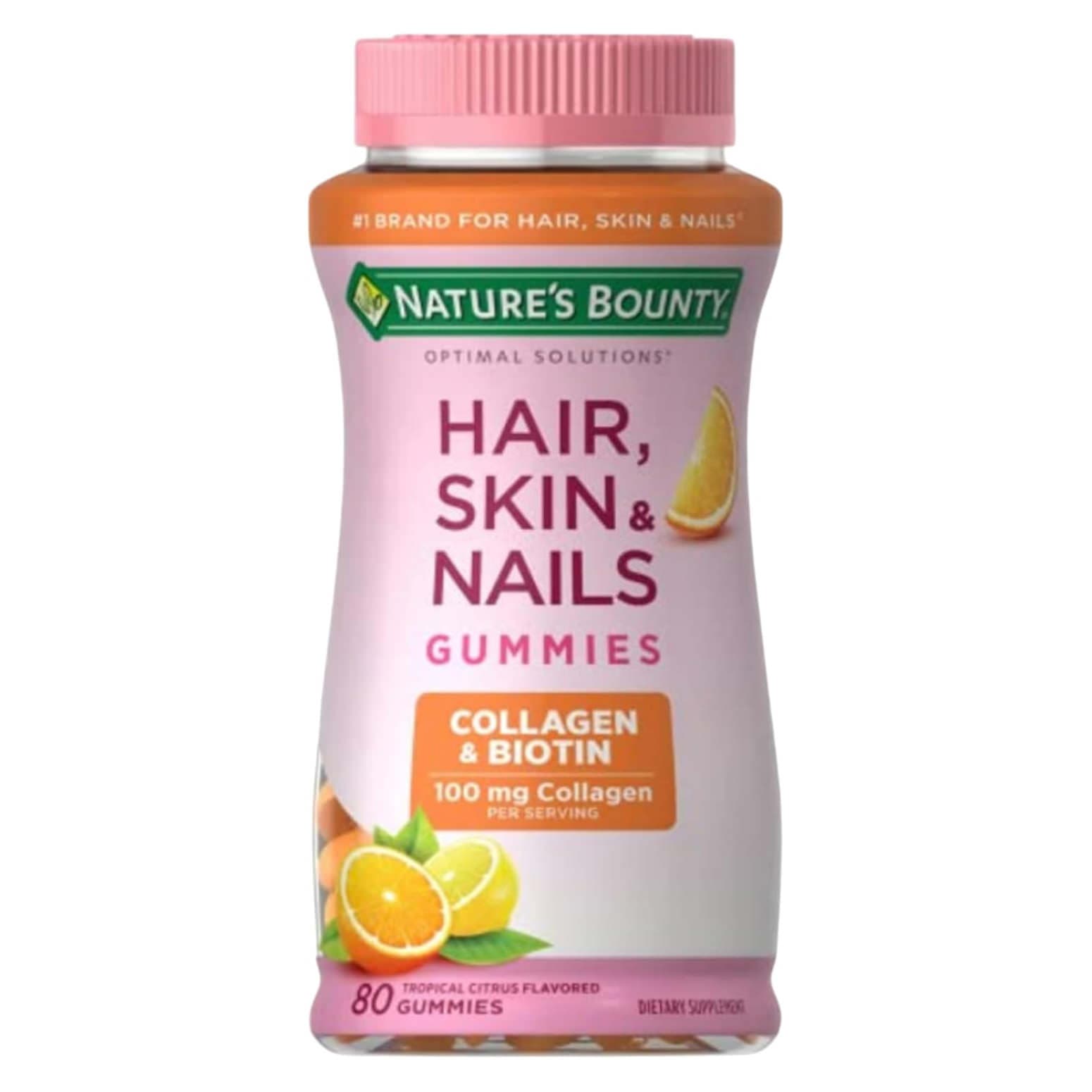 Nature's Bounty Optimal Solutions Hair, Skin & Nails Gummies, Citrus Flavoured, 2500 mcg - Bottle of 80 - Image 1