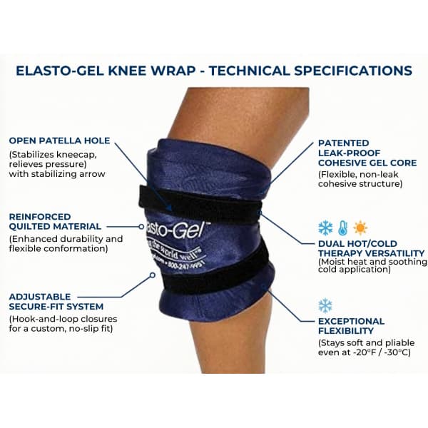 Elasto-Gel Re-Usable Knee Wrap with Patella Hole - Image 2