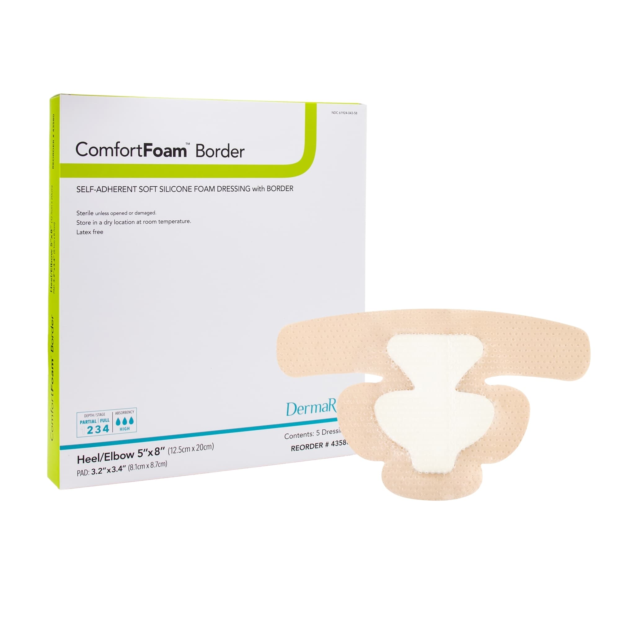 ComfortFoam Border Silicone Foam Dressing with Border, Elbow/Heel, 5 x 8 Inch - Box of 5 - Image 1