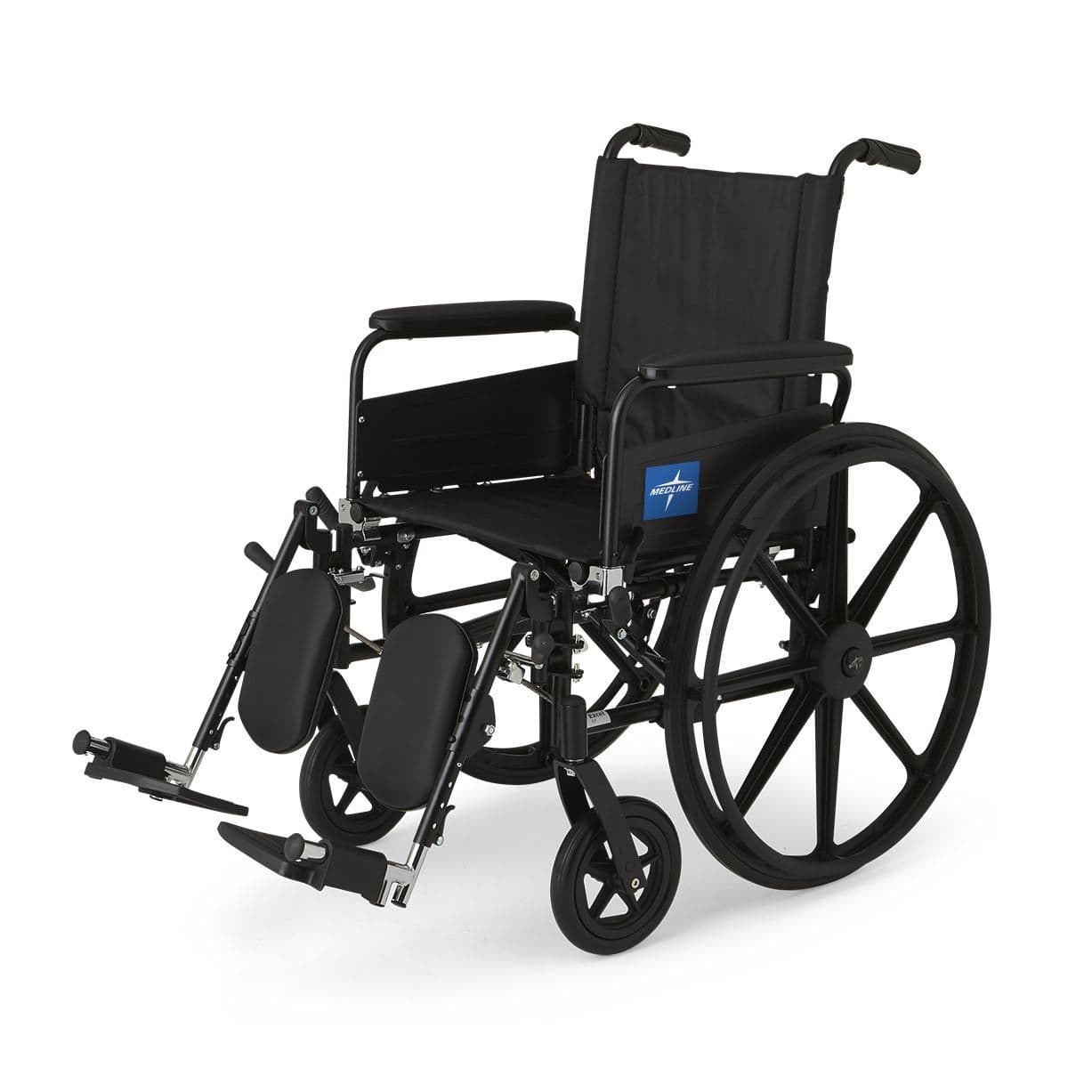 Medline Excel K4 lightweight wheelchair 18"W x 16"D with Full-Length Arms and Elevating Leg Rests - Image 1