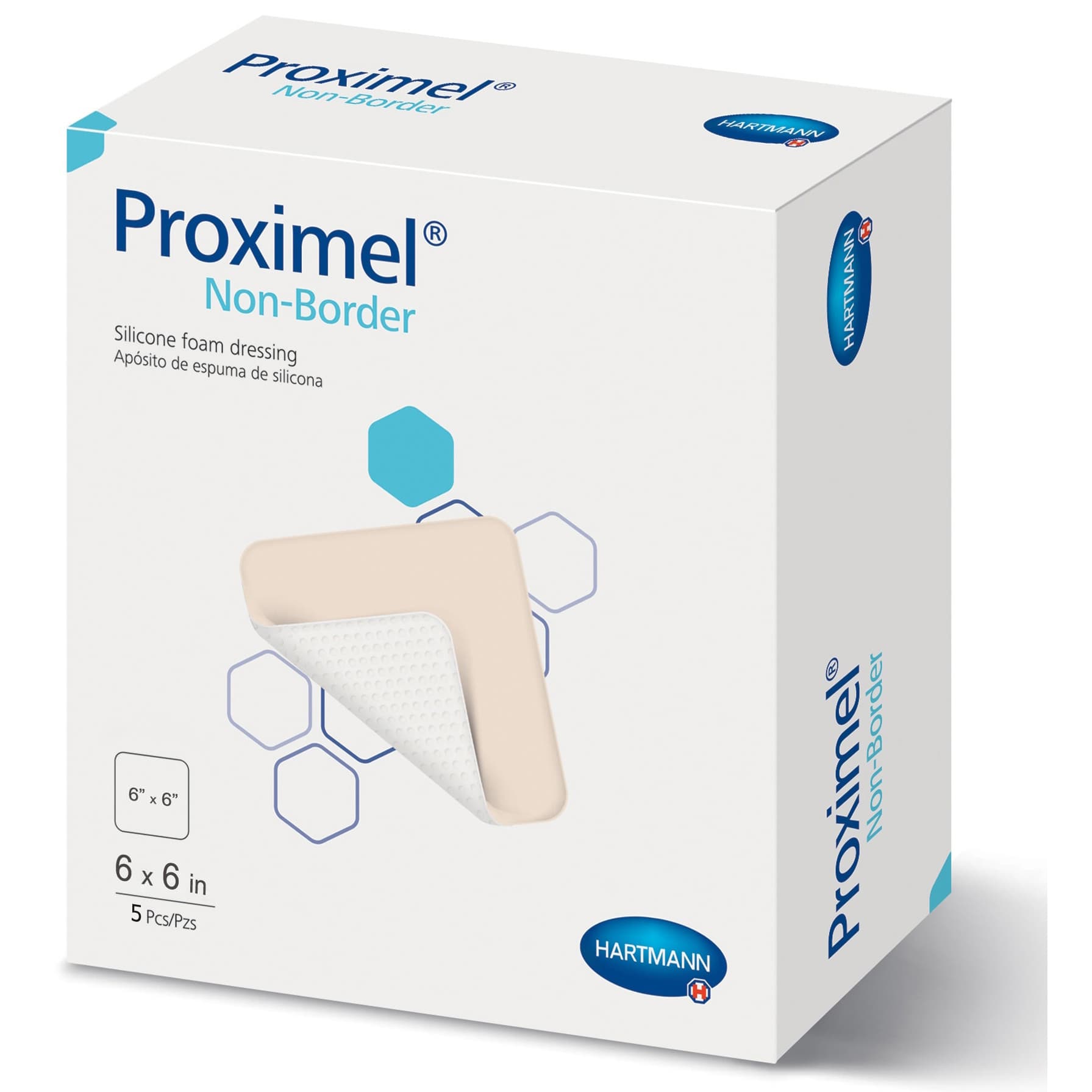 Proximel Non-Border Three-Layer Silicone Foam Dressing 6 x 6 Inch Sterile - Box of 5 - Image 1