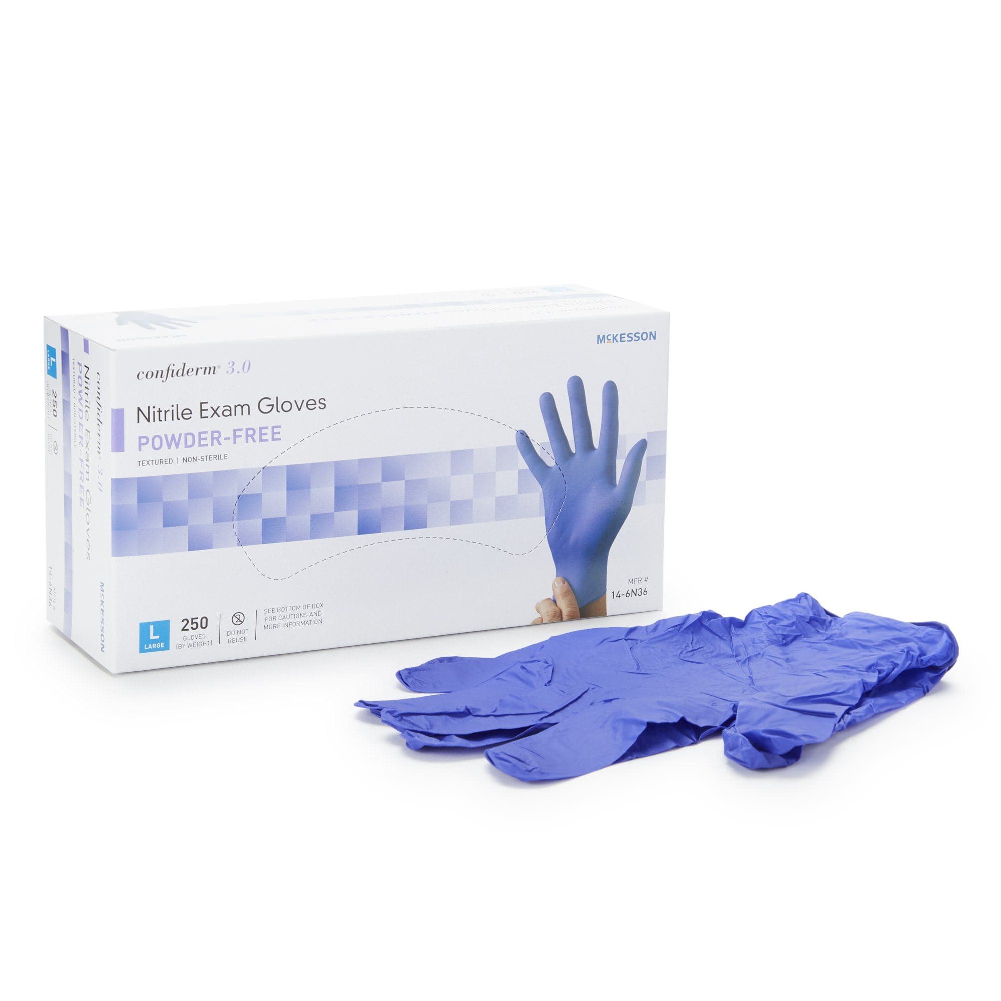 McKesson Confiderm 3.0 Nitrile Powder Free Exam Gloves, Blue, Large - Box of 250 - Image 1