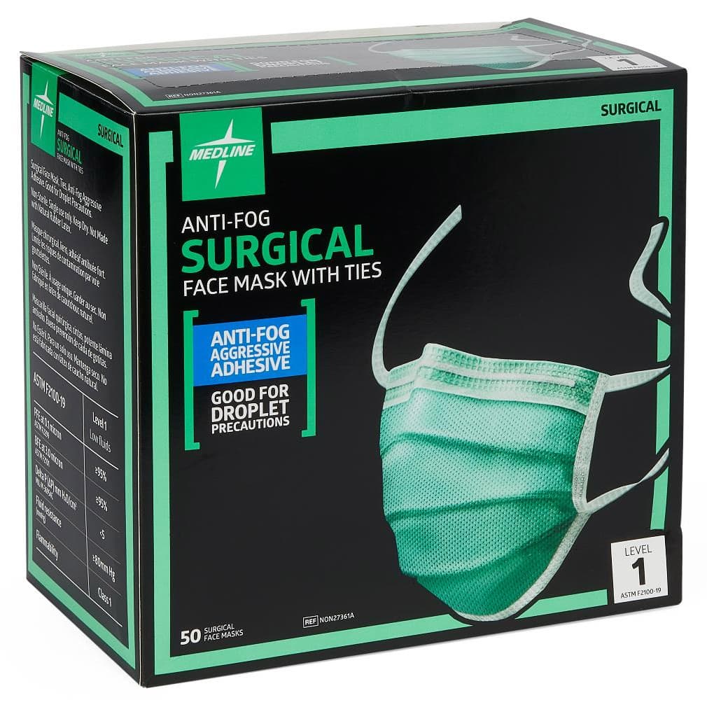 Medline Surgical Face Mask with Ties and Anti-Fog Adhesive Tape - Image 1