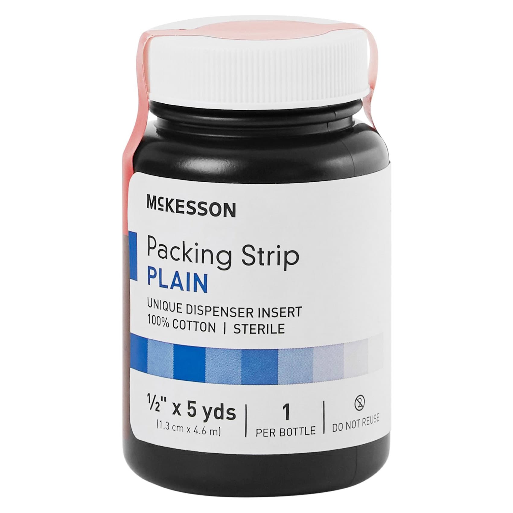 McKesson Wound Packing Strip White Bottle Non-impregnated Sterile, 1/2 Inch x 5 Yard, Medium - Case of 12 - Image 1