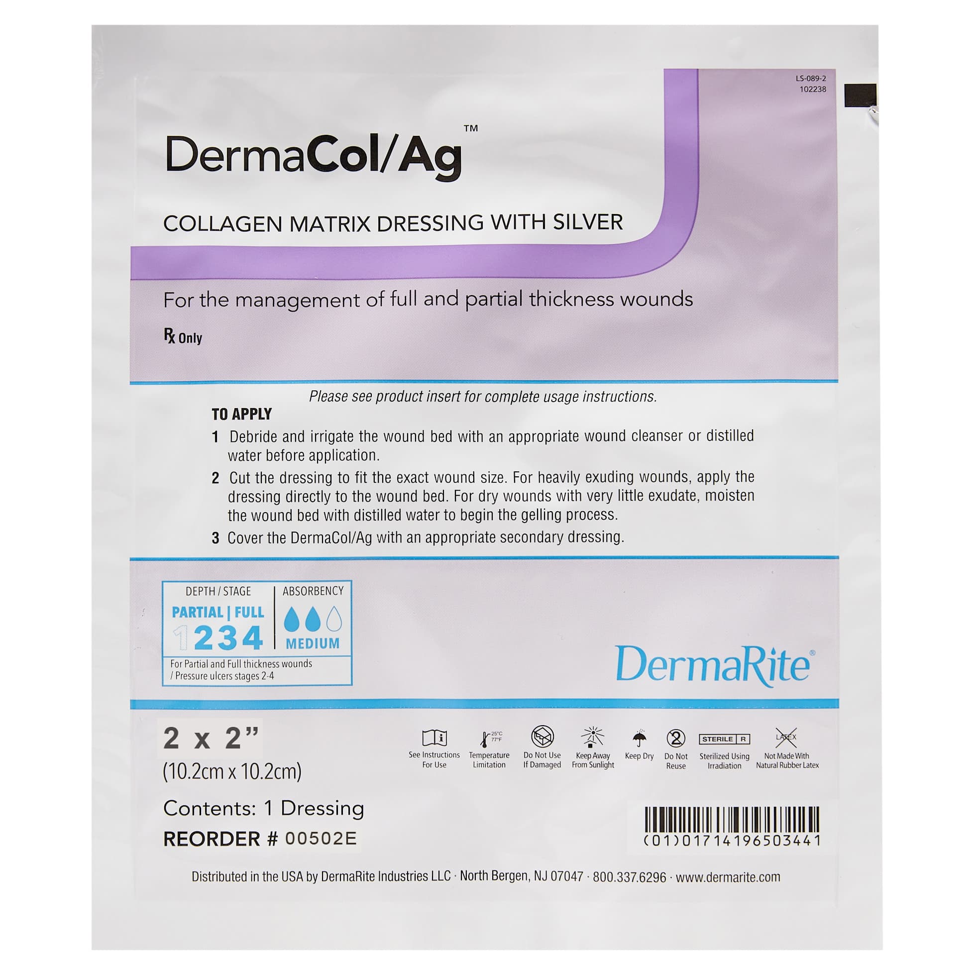 DermaCol Ag Collagen Matrix Dressing with Silver, 2 x 2 Inch - Each - Image 1