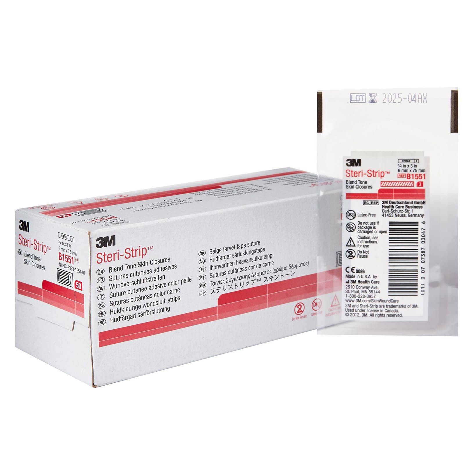 3M Steri-Strip Blend Tone Skin Closure Strip, 3" x 1/4", Tan - Case of 200 - Image 1