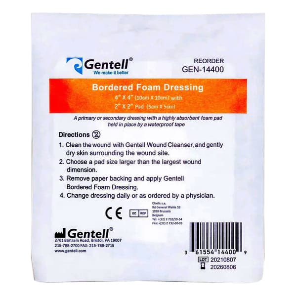 Gentell Bordered Foam Dressing, 4 x 4 Inch - Each - Image 1