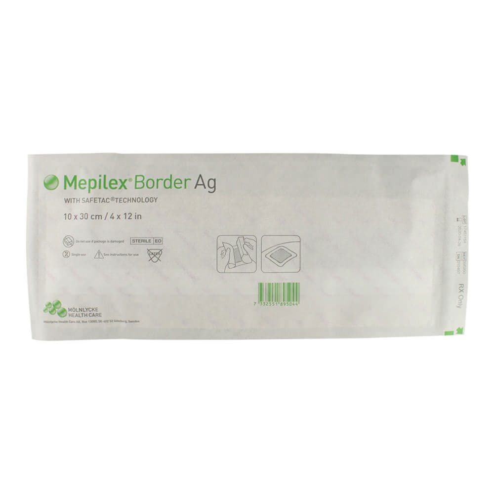 Mepilex Border Ag Antimicrobial Foam Dressing, 4 x 12 Inch - Each - Image 1