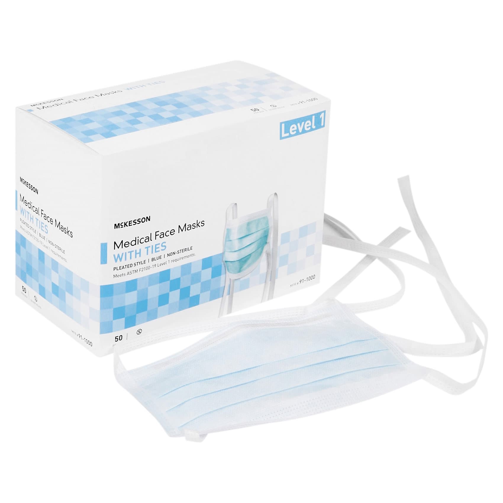 McKesson Tie Closure ASTM Level 1 Surgical Mask - Box of 50 - Image 1