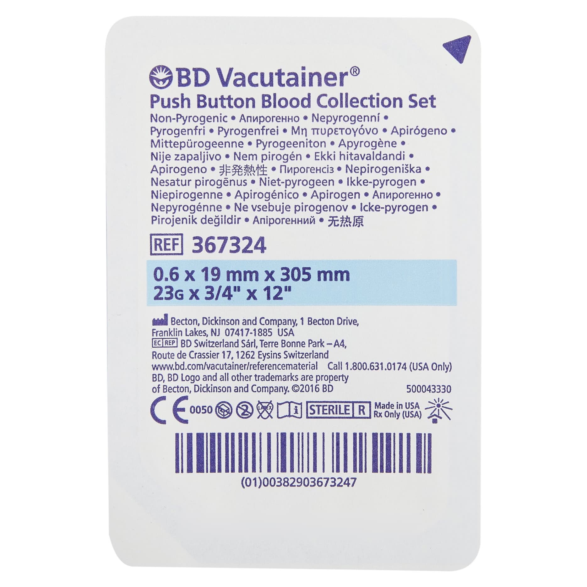 BD Vacutainer Push Button Blood Collection Set Without Luer Adapter, 3/4 Inch Needle L, 12 Inch Tubing - Image 3