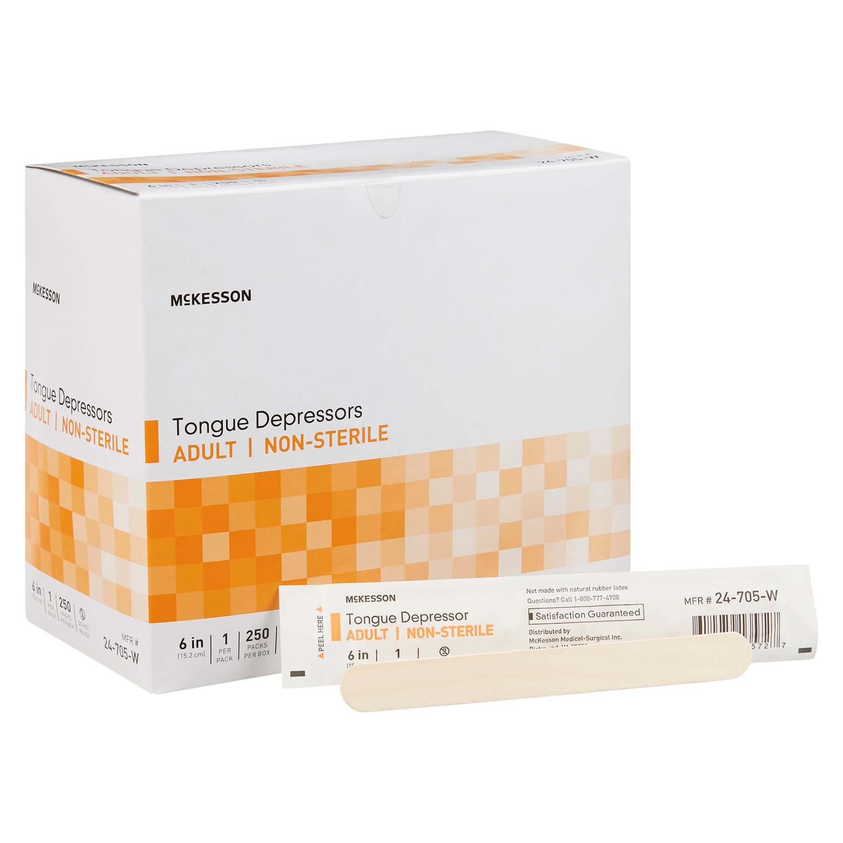 McKesson Unflavored Tongue Depressor, 6 Inch Length - Box of 250 - Image 1