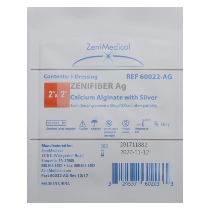 ZeniFiber AG Silver Calcium Alginate Wound Dressing, 2 x 2 Inch - Each - Image 1