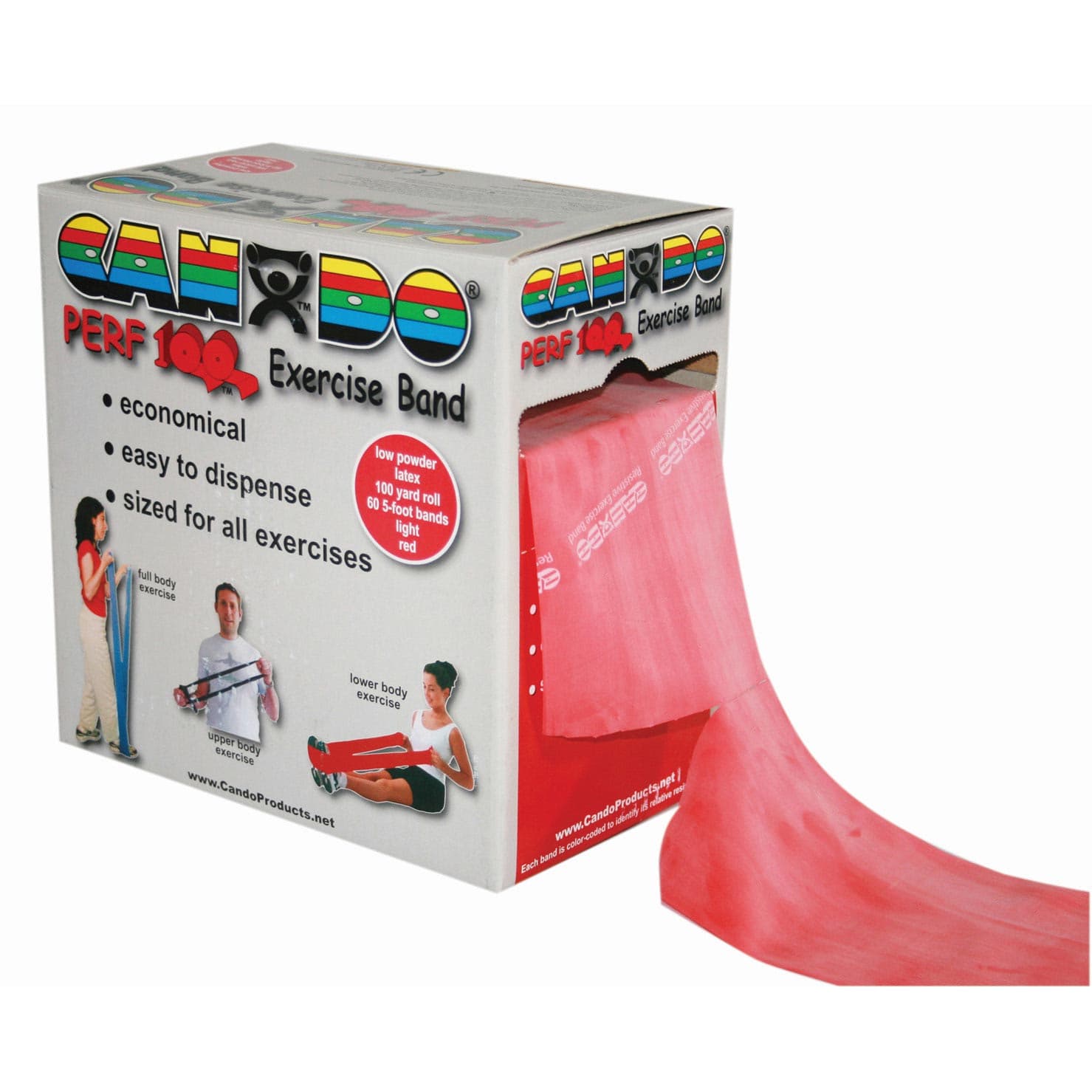 CanDo Low Powder Exercise Band 100 Yard Perf 100 Roll, Red, light - Image 1