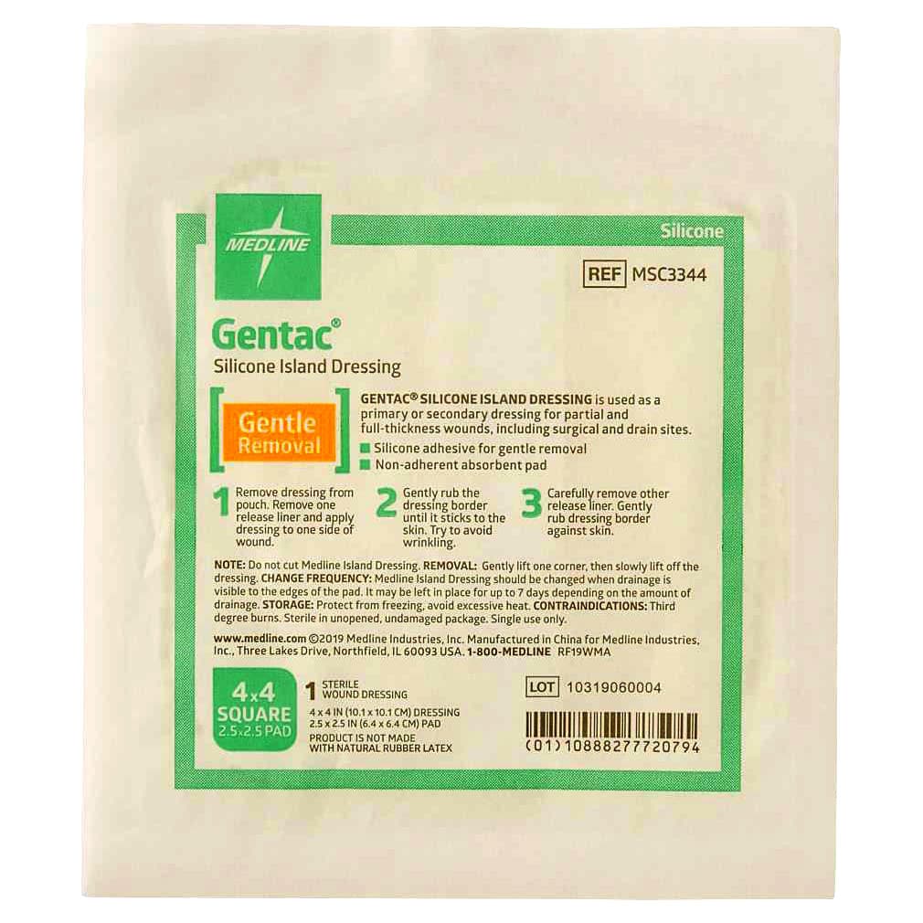 Gentac Silicone Adhesive Island Wound Dressing, 4 x 4 Inch - Each - Image 1