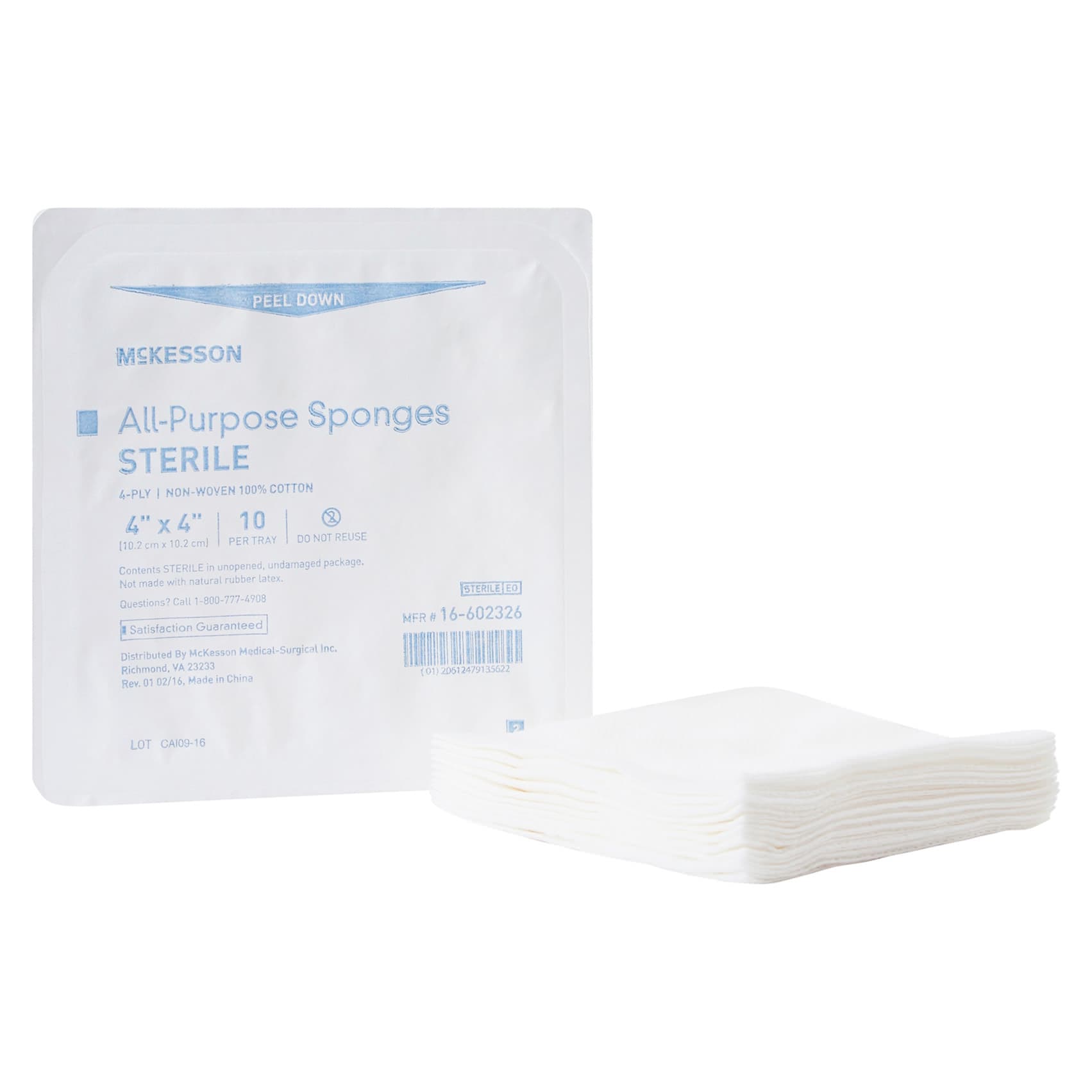 McKesson Nonwoven Sponge White 4-Ply Square Sterile, 4 X 4 Inch - Tray of 10 - Image 1