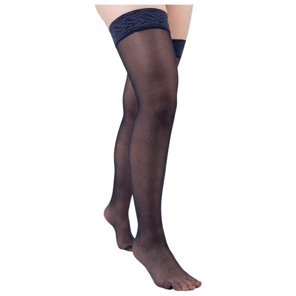 Mediven Sheer & Soft Thigh High 20-30mmHg Compression Stocking with Lace Top Band Standard, Closed Toe, Navy, Size I - Pair - Image 1