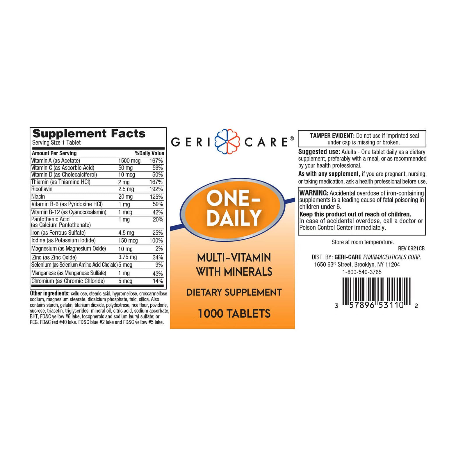 Geri-Care Multivitamin Supplement with Minerals Tablet - Case of 12000 - Image 2