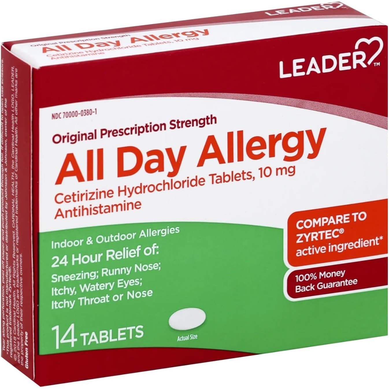 Leader All Day Allergy Cetirizine Tablets, 10 mg - Image 2