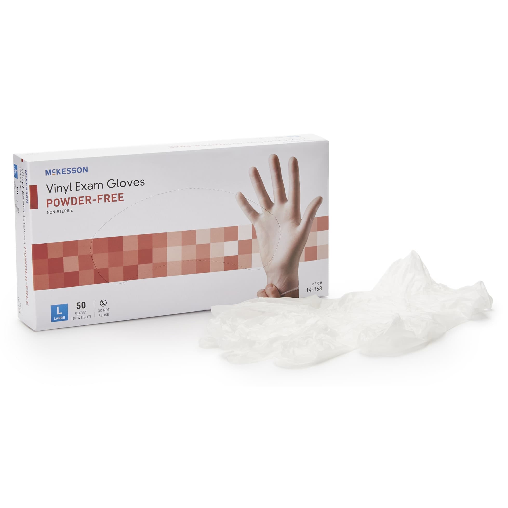 McKesson Confiderm Vinyl Standard Cuff Powder Free Exam Gloves, Clear, Large - Box of 50 - Image 1