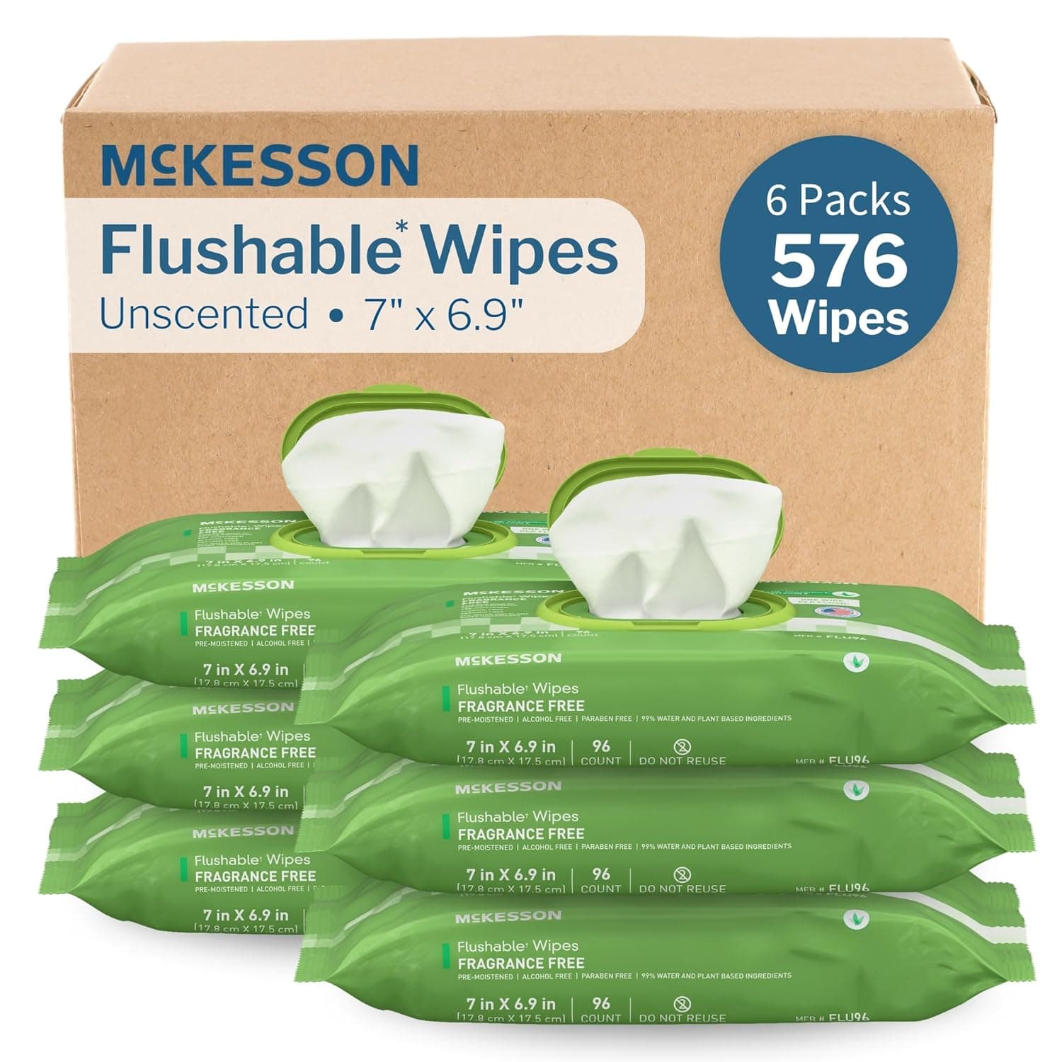 McKesson Soft Pack Flushable Personal Wipe, Unscented - Case of 576 - Image 1