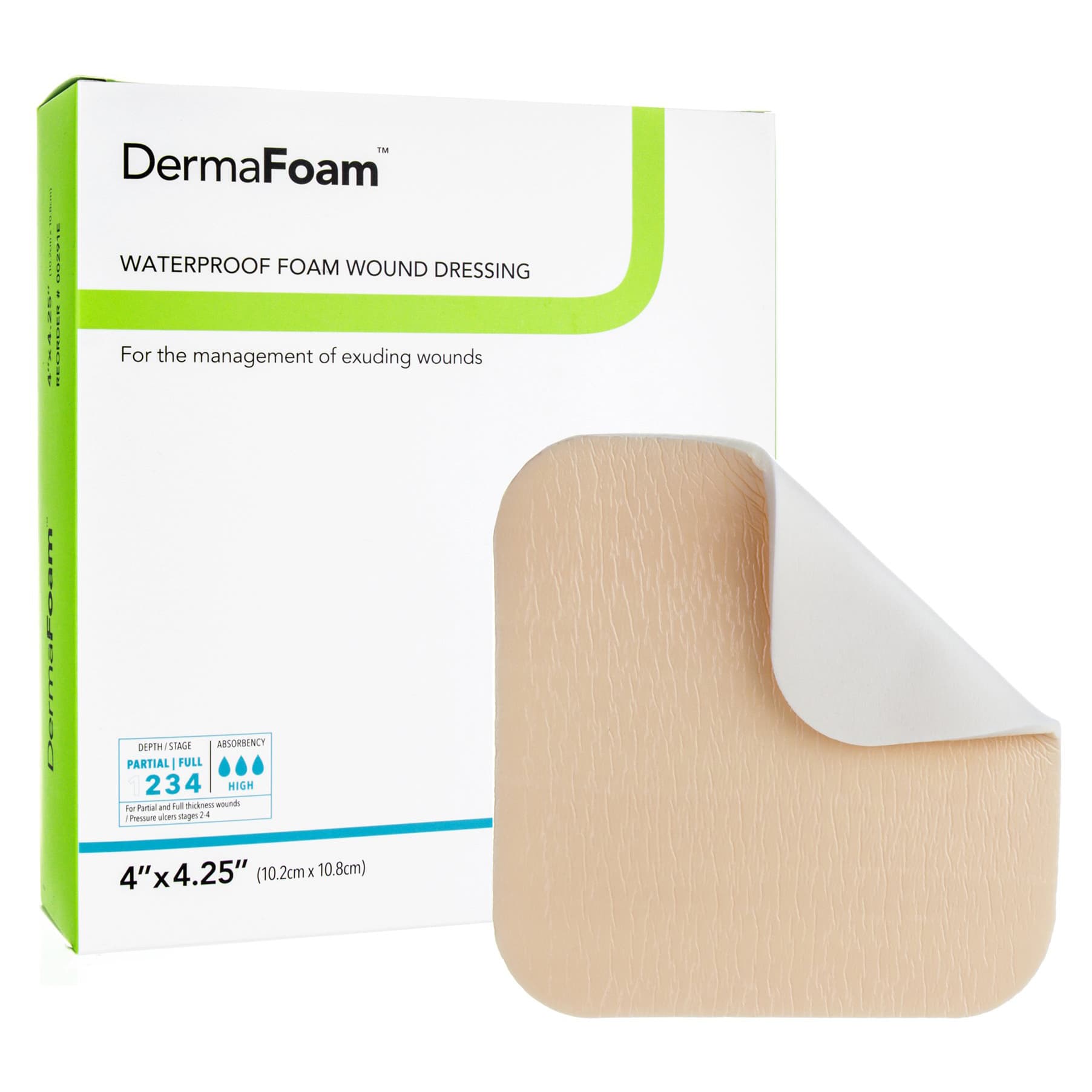 DermaFoam Waterproof Non Adhesive Foam Wound Dressing, 4 x 4.25 Inch - Box of 10 - Image 1