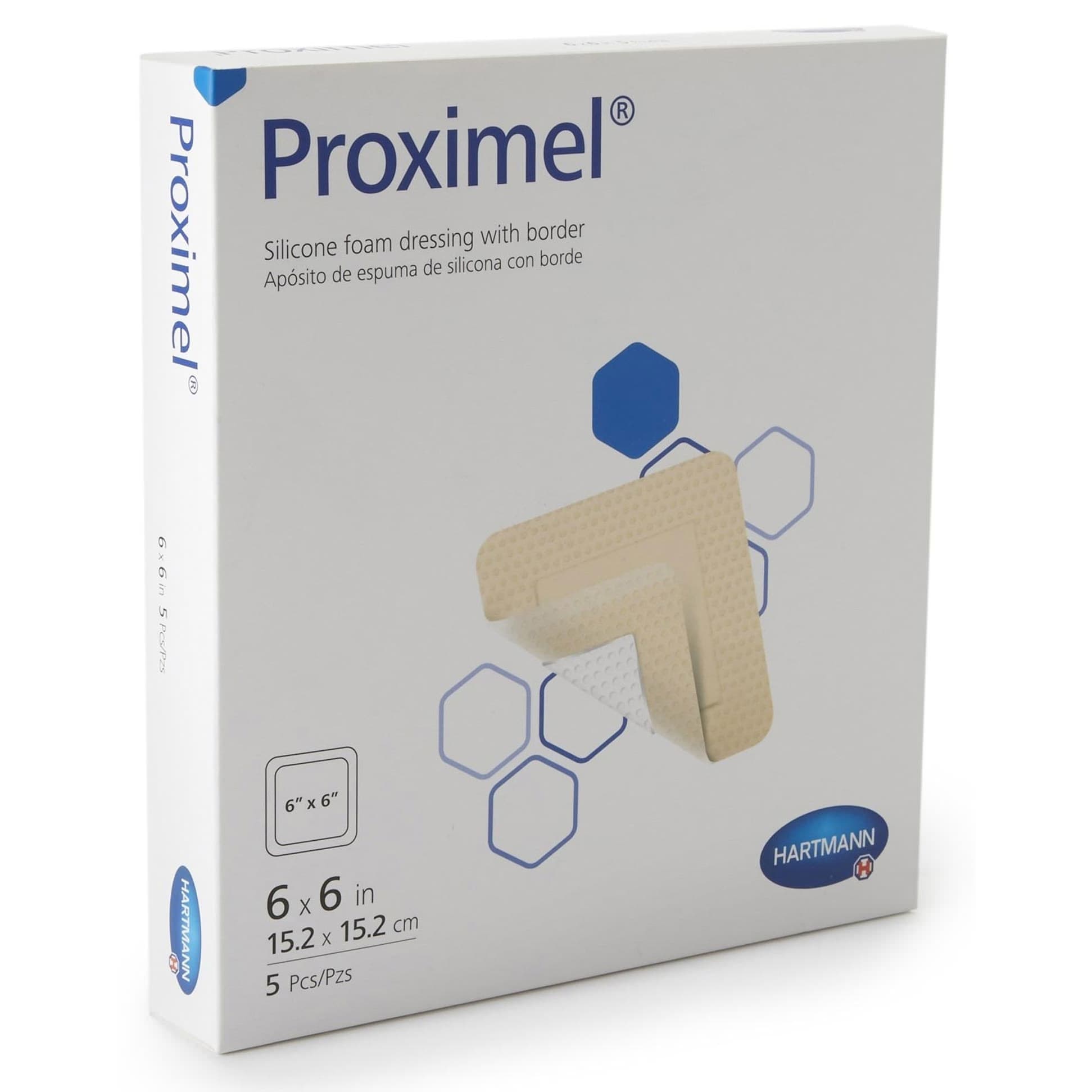 Proximel Silicone Foam Dressing with Border, 6 x 6 Inch - Box of 5 - Image 1