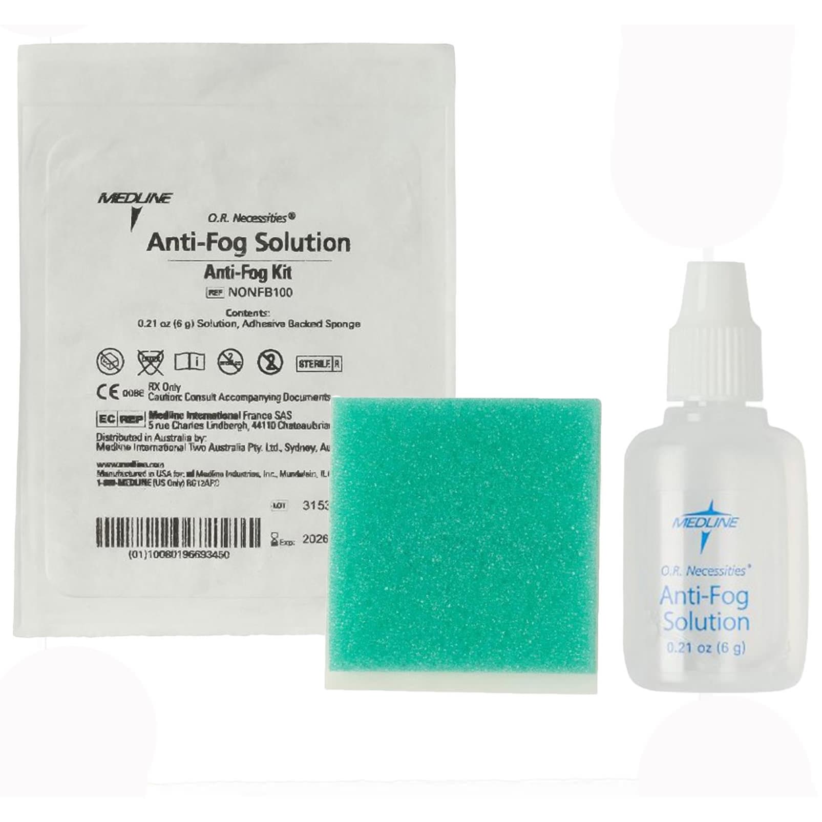 Medline Antifog Solution with Sponge and Fluid Kit - Case of 20 - Image 1