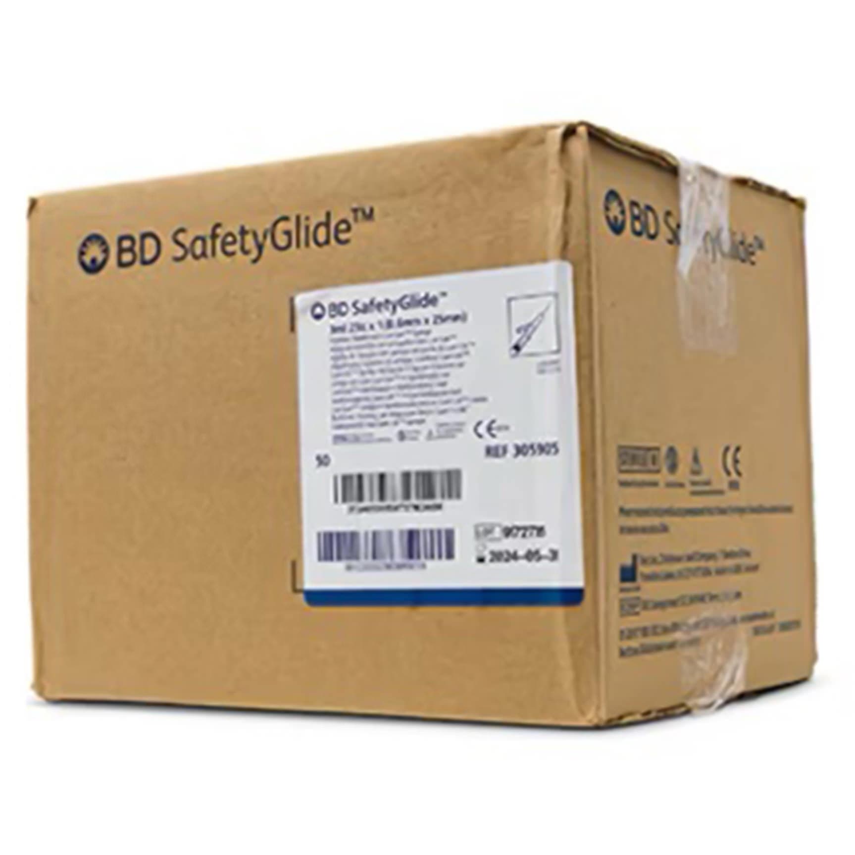 BD SafetyGlide Safety Hypodermic Syringe with Needle, 23 Gauge, 1 Inch - Box of 50 - Image 1