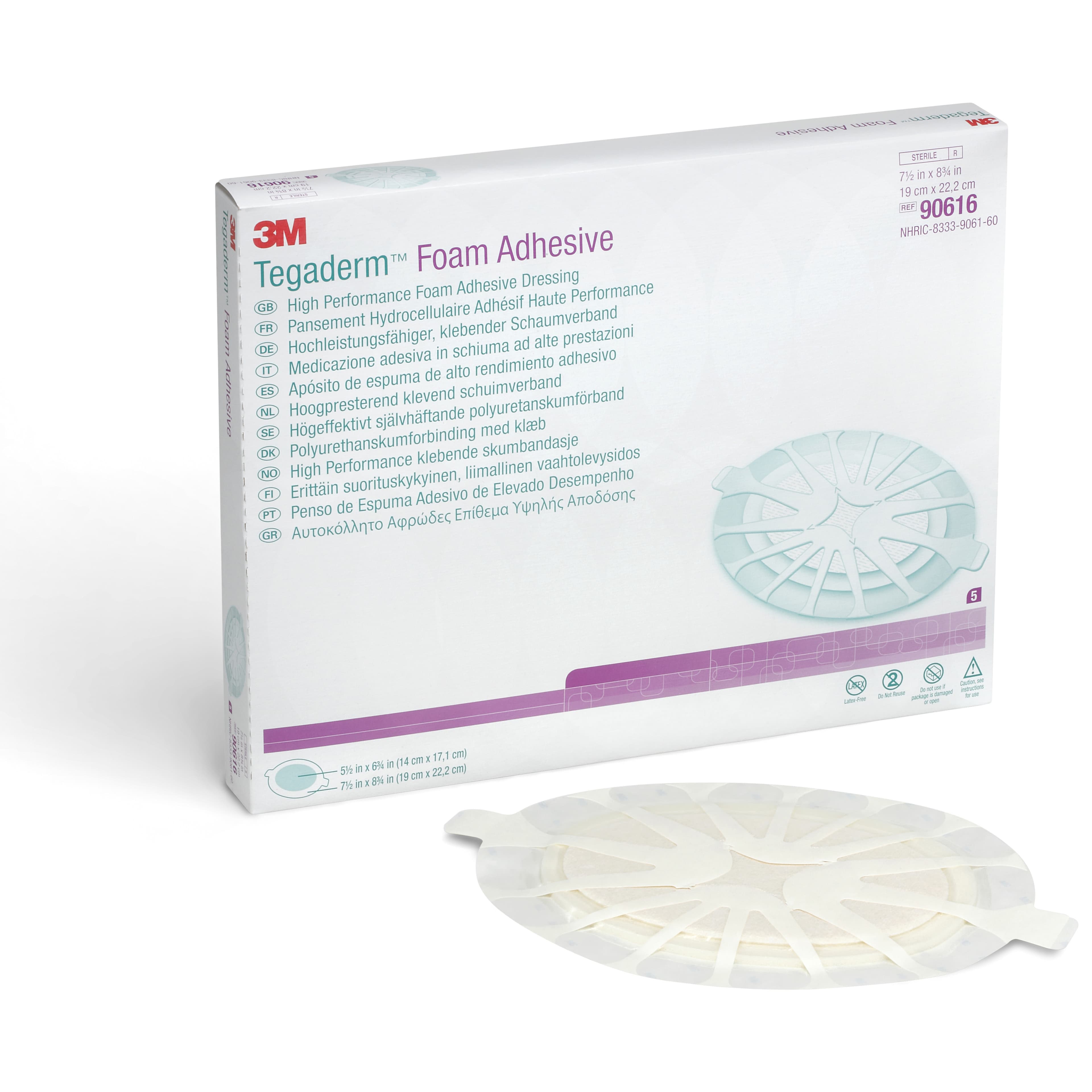 3M Tegaderm High Performance Adhesive Foam Dressing, 8-3/4" x 7-1/2" Large Oval - Each - Image 1
