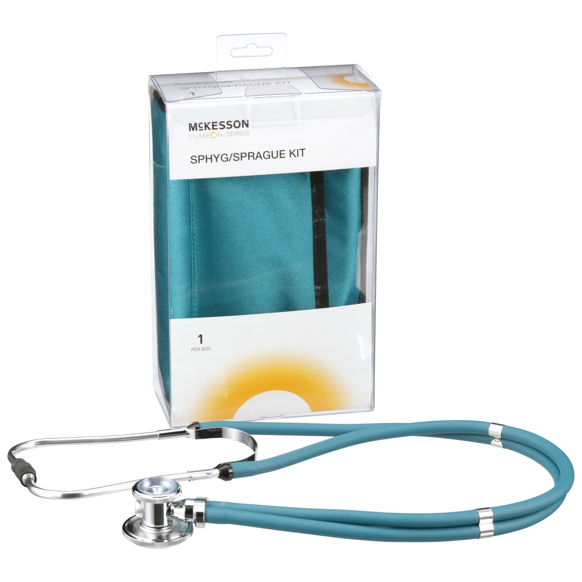 McKesson Teal Green Adult Reusable Aneroid & Dual-Head Sprague Stethoscope Set, Cuff 23-33 cm - Case of 10 - Image 1