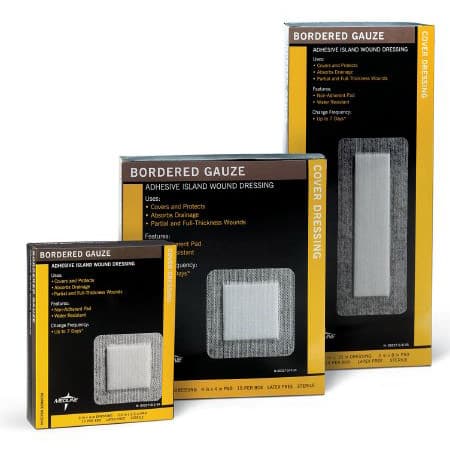 Medline Adhesive Dressing, White, 4 x 5 Inch, Rectangle, Gauze, Sterile - Box of 15 - Image 1