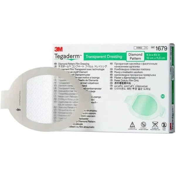 3M Tegaderm Diamond Pattern Transparent Dressing, Waterproof, 4" x 4-1/2" - Each - Image 1