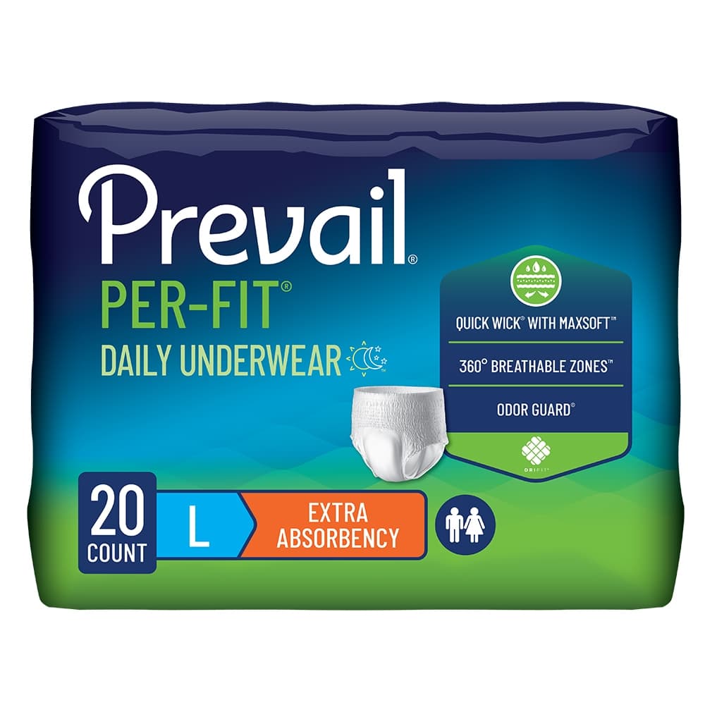 Prevail Per-Fit Extra Unisex Daily Underwear, Large - Package of 20 - Image 1