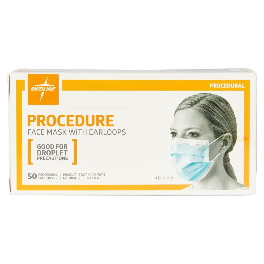 Medline ASTM Level 1 Procedure Face Mask with Ear Loops, Blue - Case of 300 - Image 1