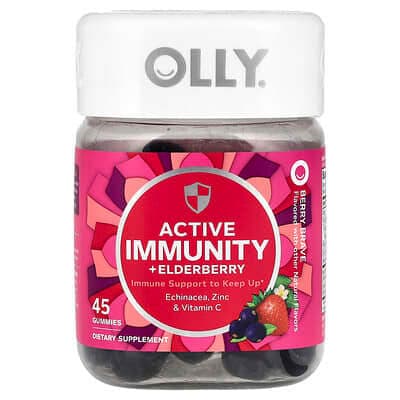 OLLY, Active Immunity + Elderberry Gummies, Berry Brave Gummies - Bottle of 45 - Image 1