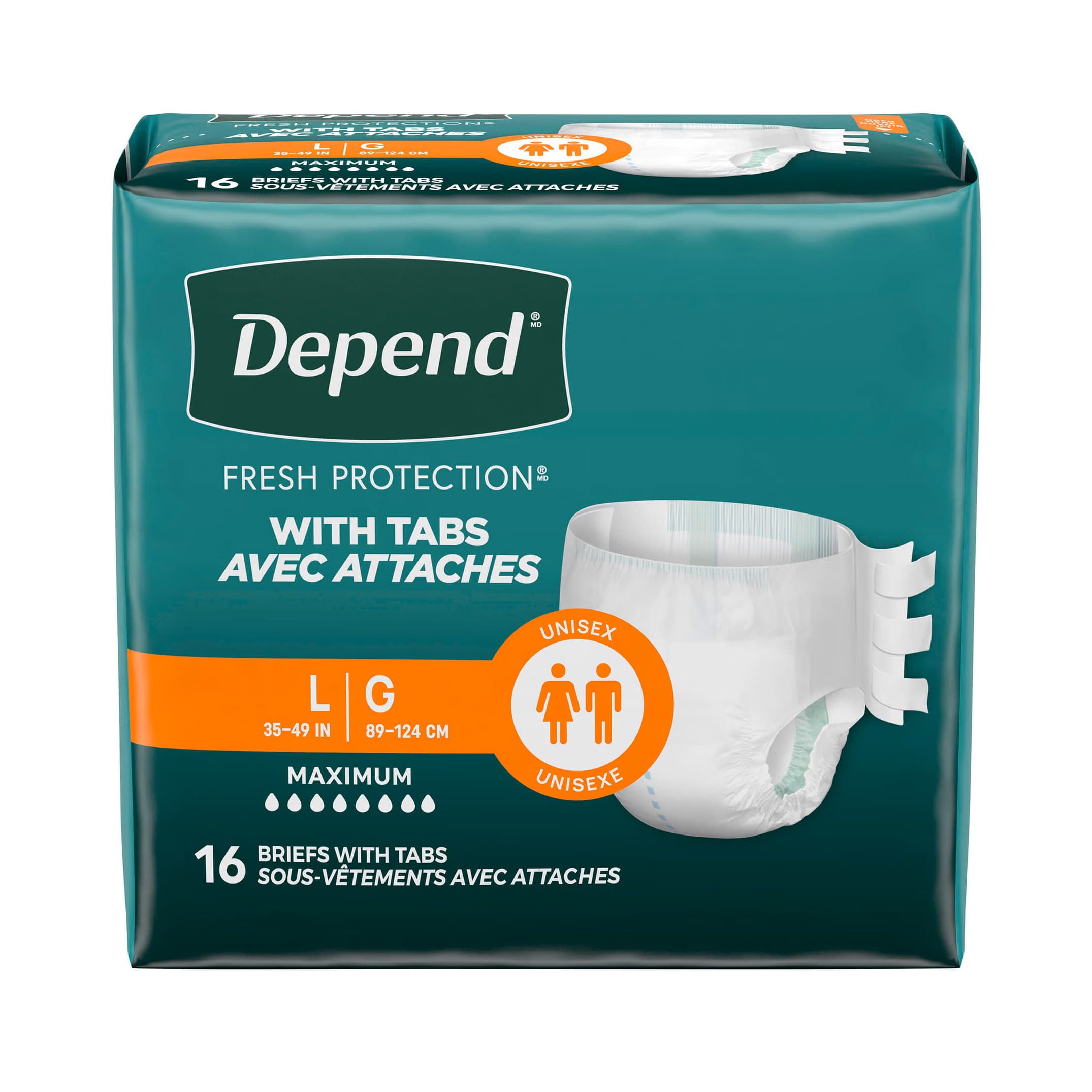 Depend Heavy Absorbent Adult Incontinence Brief, Large - Package of 16 - Image 1