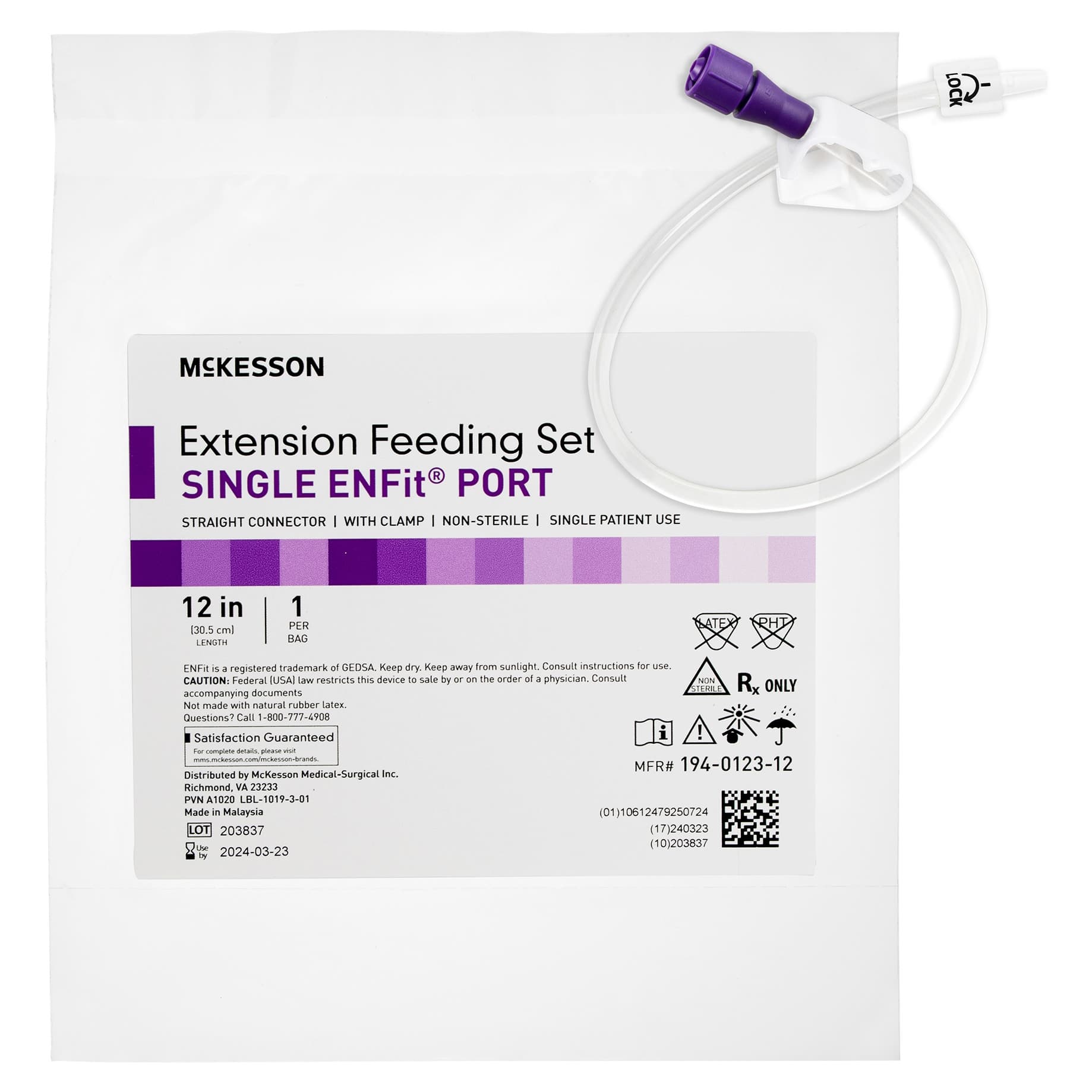 McKesson Bolus Enteral Feeding Extension Tube Set with Straight Connector, 12 Inch - Case of 30 - Image 1