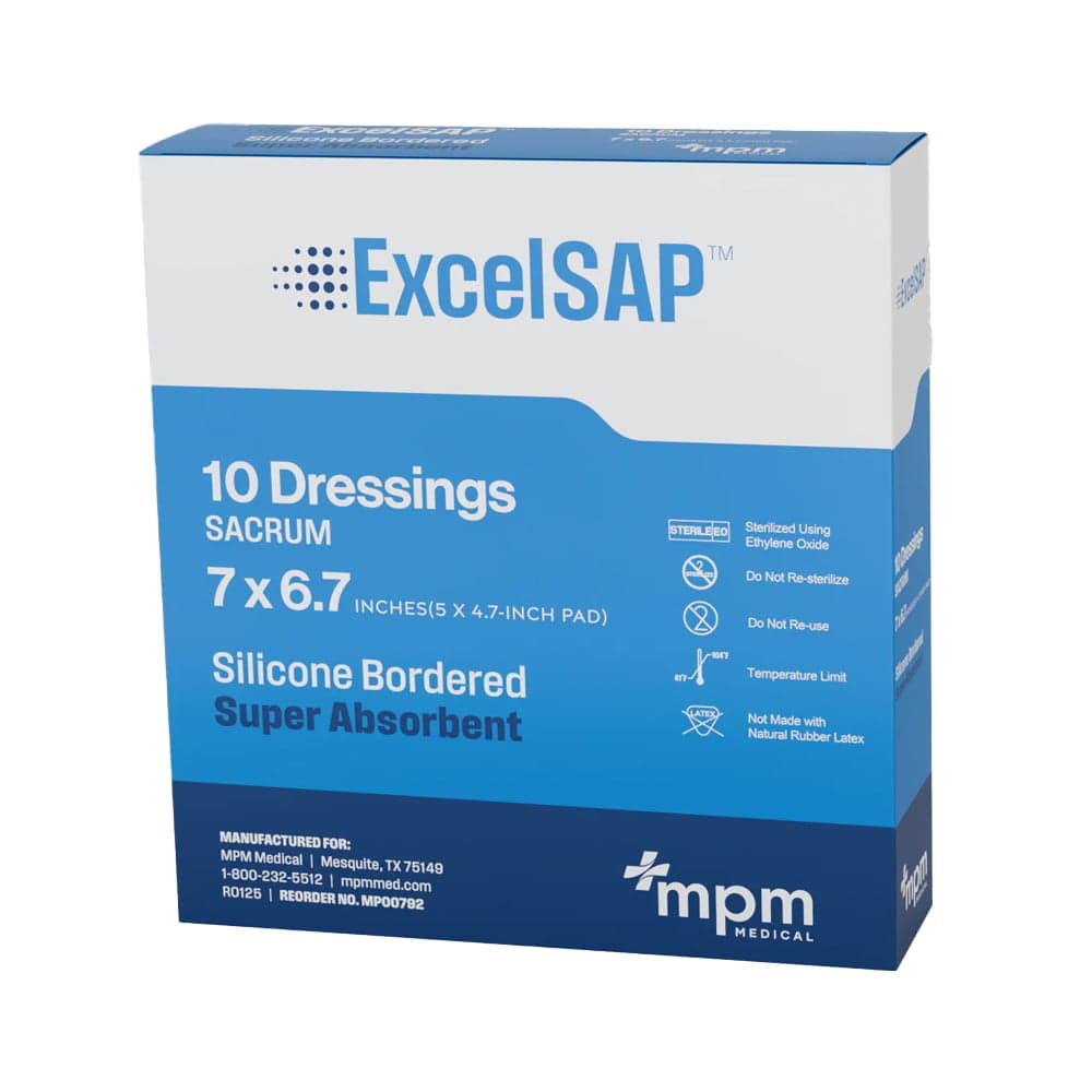 Excel SAP Super Absorbent Dressing with Silicone Border, Sacral, 7 x 6.7 Inch - Box of 10 - Image 1