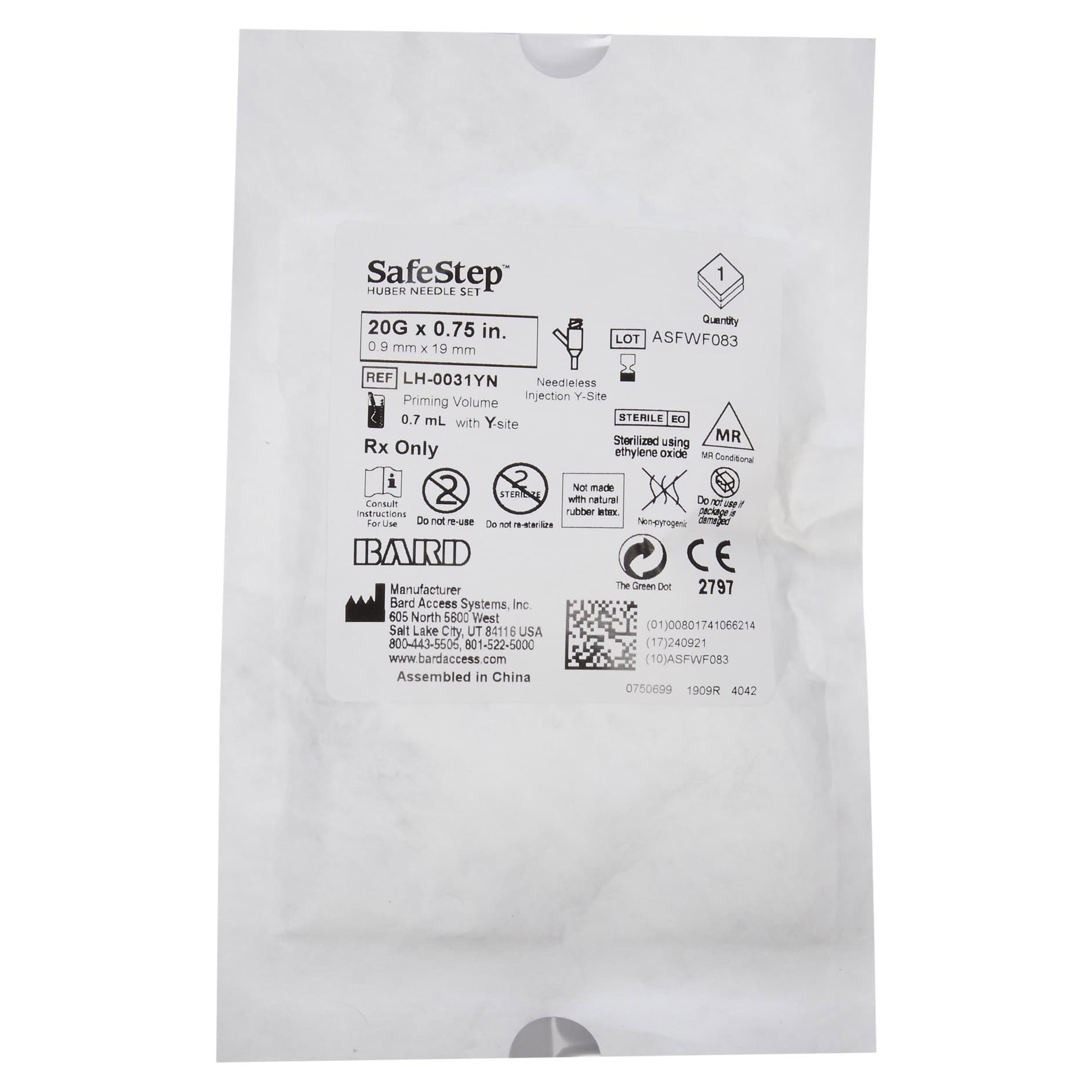 SafeStep Huber Needle Set with Y-Injection Site and Medegen Needleless Injection Cap, 20 Gauge - Image 2