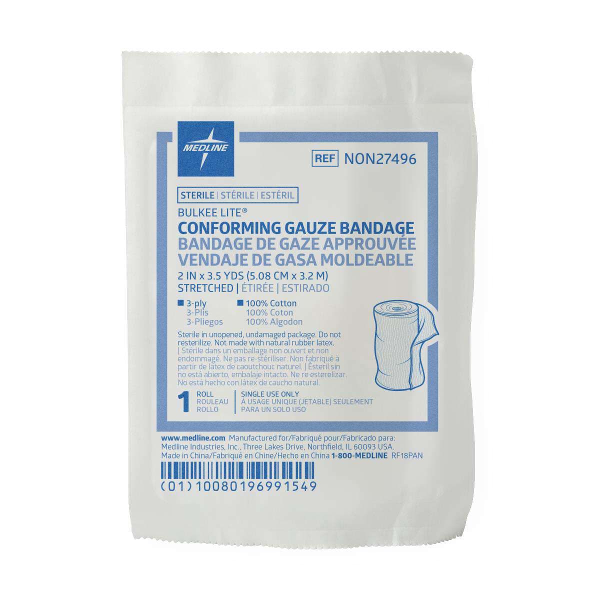 Bulkee Lite Sterile Cotton Conforming Bandages, 2 Inch x 3.5 Yard - Box of 12 - Image 1